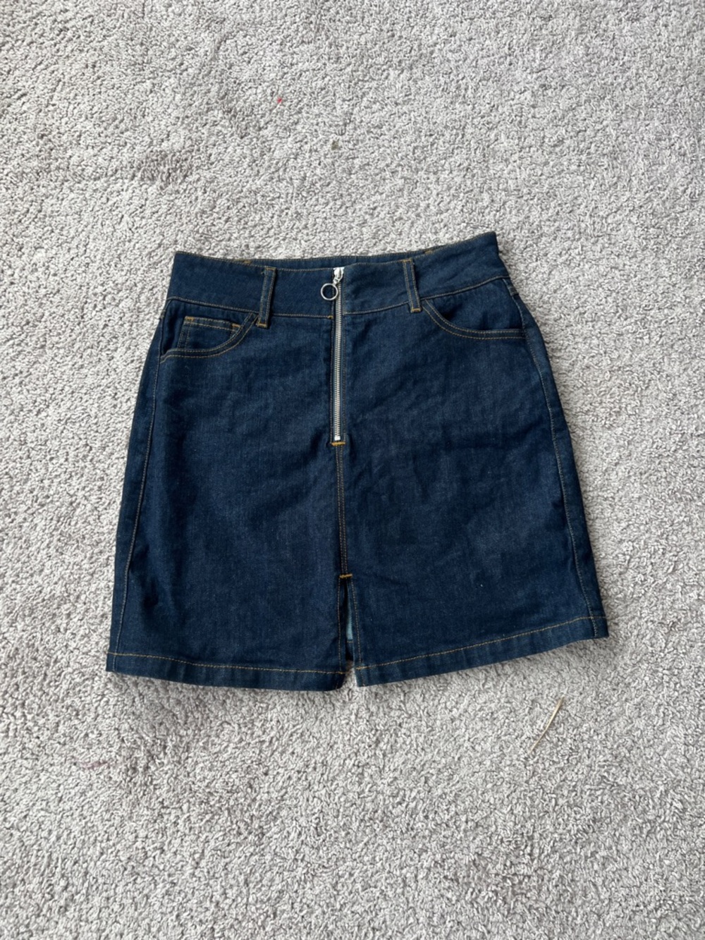 Warehouse Dark Blue Denim Mini Skirt with Front Zip